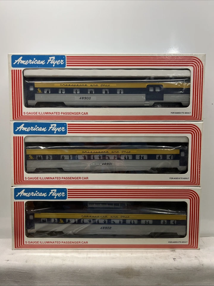 Spur S American Flyer Chesapeake & Ohio Long Passenger 3 Car Set 48900 NEU