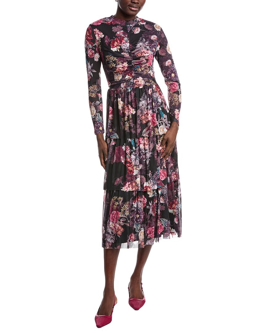 anne klein printed midi dress Floral Chiffon Midi Dress, 3/4 Sleeve