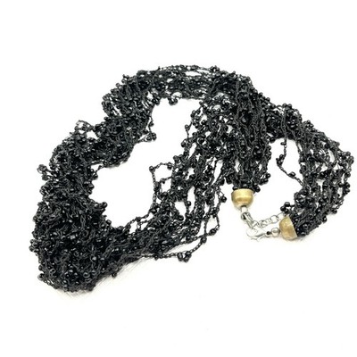 Black Confetti Scarf Necklace Solid Basic Black Accents Knitted Strands 30 
