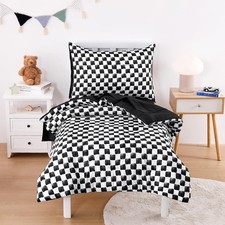 Toddler Bedding Set for Boys Girls, Cute Gingham Grid Checkered, 4 Pieces Soft