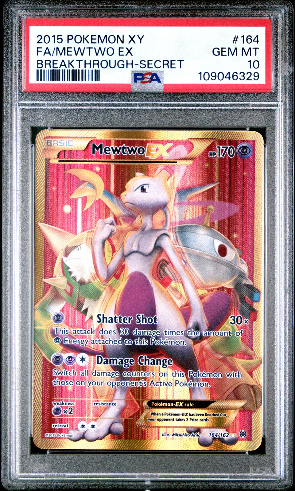 2015 POKEMON XY BREAKTHROUGH SECRET #164 FULL ART/MEWTWO EX PSA 10