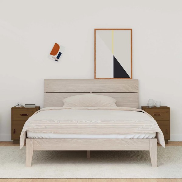 Nachttisch 2Er Set Massivholz Kiefer Honigbraun 40X34X55 Cm-image