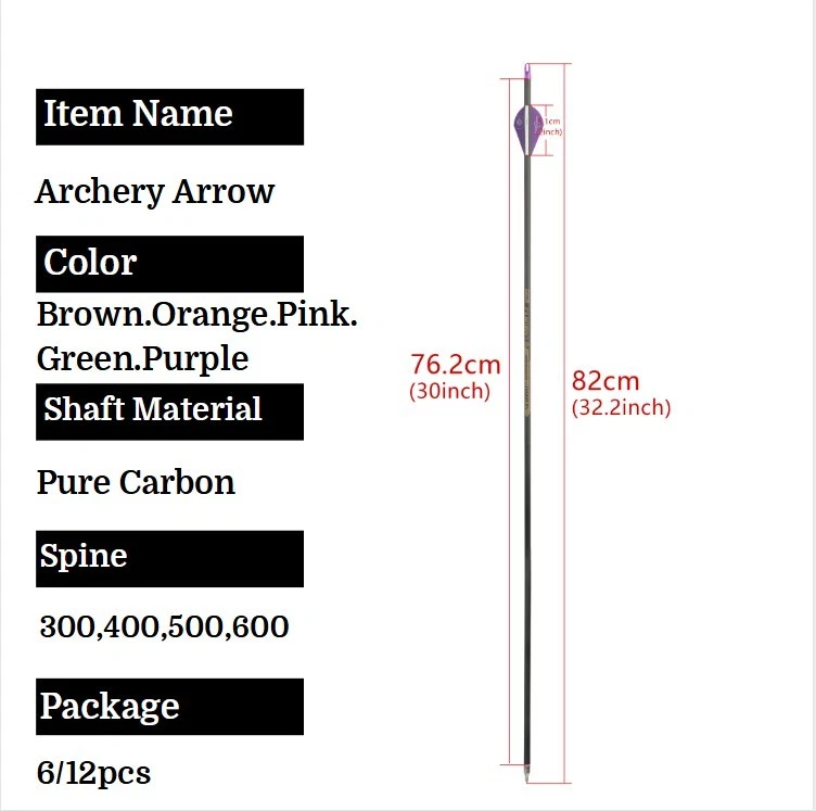 Pure Carbon Arrows 30" Compound Bow Recurve Bow Archery Hunting Shoot SP300-600 - Image 3 of 4