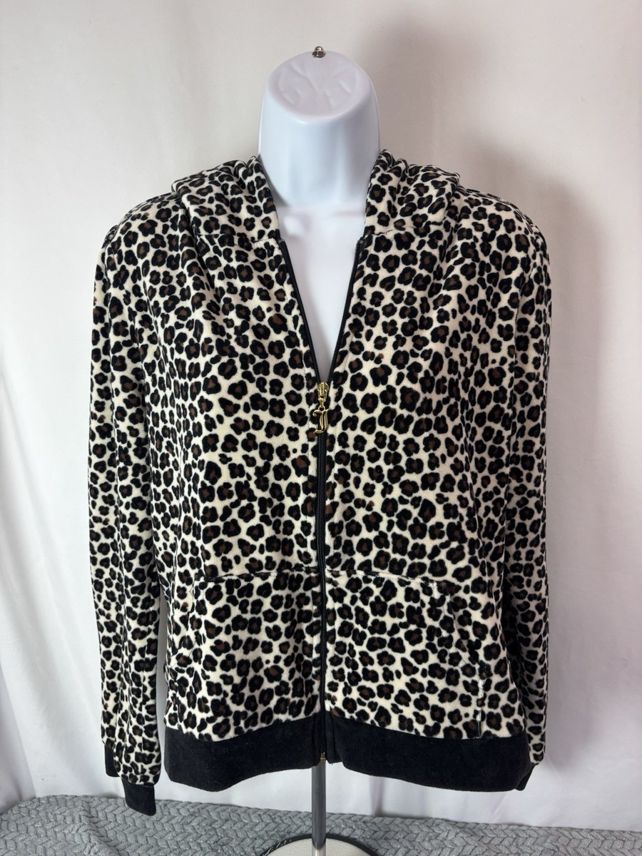 Juicy Couture Velvet Velour Track Jacket Hoodie Full Zip Leopard