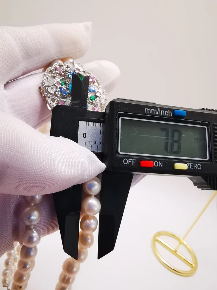 Genuino 7mm Perlas de Mar Collar Cuentas Amarillo Cultivado Diamante Esmeralda 950Platino Foto 2 de 4