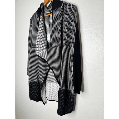 Ming Wang Womens Checkard Black White Sweater Open Cardigan Size Medium Oversize - Picture 5 of 8