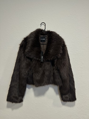 Brand New Fashion Nova Chocolate Faux Fur Cropped Jacket - Size XL