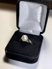 Elegant 8mm Pearl Ring 14K White Gold Natural Akoya-Style