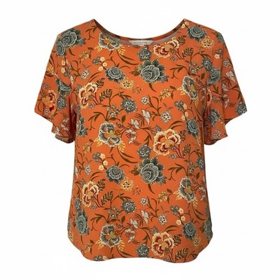 Loft Floral Blouse Women M Flutter Sleeve Split Side Hem Boho Chic Classic