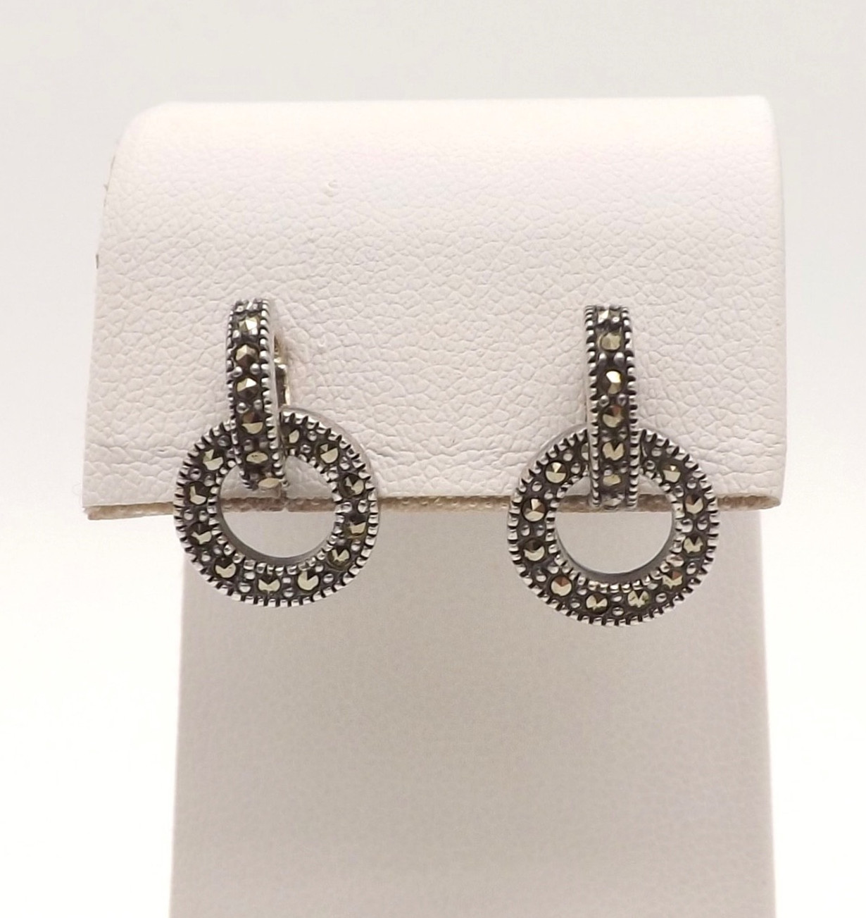 Sterling Silver Marcasite Interlocking Circles Do… - image 1