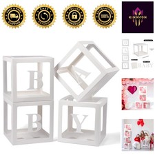 Set of 4 White Balloon Boxes with Letters - Perfect for Gender Reveal Parties