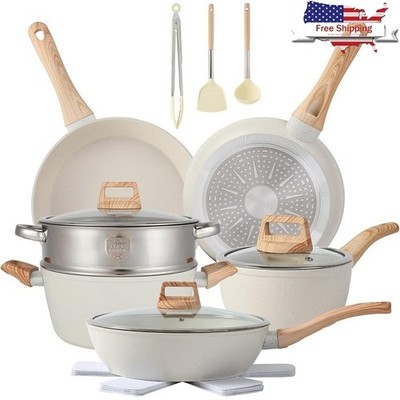 16PCS Nonstick Cookware Set Pots Pans Easy Clean Durable Kitchen Essentials New