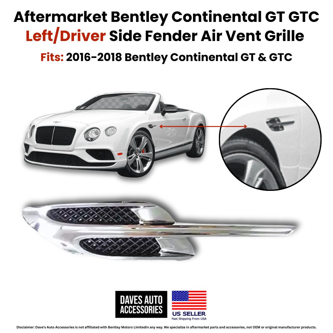 2016–2018 Bentley Continental GT GTC Left Fender Vent Trim Chrome