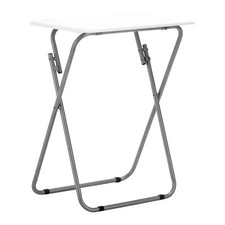 Premier Housewares Folding Table - White Gloss Top with Silver Finish Frame