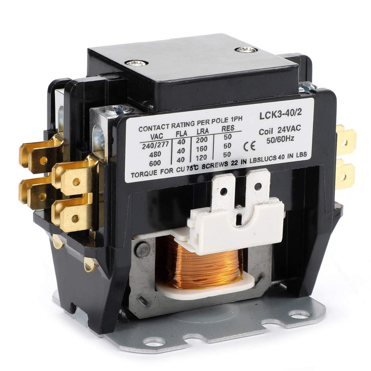 BVPOW Air Conditioner Contactor 24V Coil 2 Pole 40 Amps Universal and...