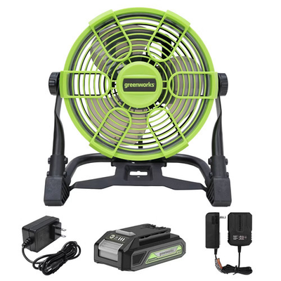 #ad Greenworks Powerall 10quot; Cordless Hybrid Box Fan Kit with 2.0Ah Battery and $45.99