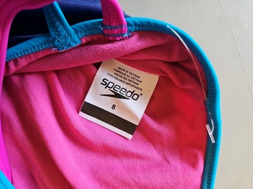 Speedo Girls One Piece Athletic Swimsuit, Navy/pink/blue, Sz 8 - Picture 3 of 3