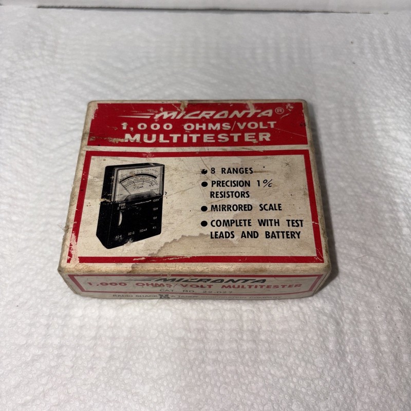 Vintage Micronta Radio Shack 1000 Ohm Multitester 8 Ranges with Test Leads Boxed