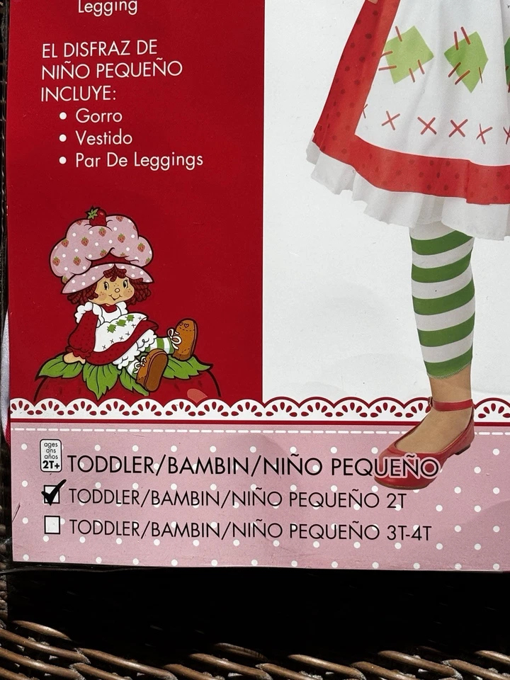 Strawberry Shortcake Halloween Costume Dress Hat Leggings Toddler 2T New CUTE - Image 3 of 4