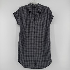 Madewell Plaid Button Down Shirt Dress Viscose Short Sleeve Casual Size S