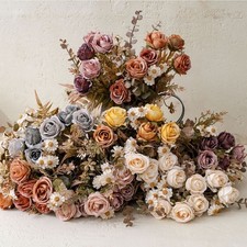6 Stems Artificial Rose Bouquet for Wedding Centerpieces and Home Decoration