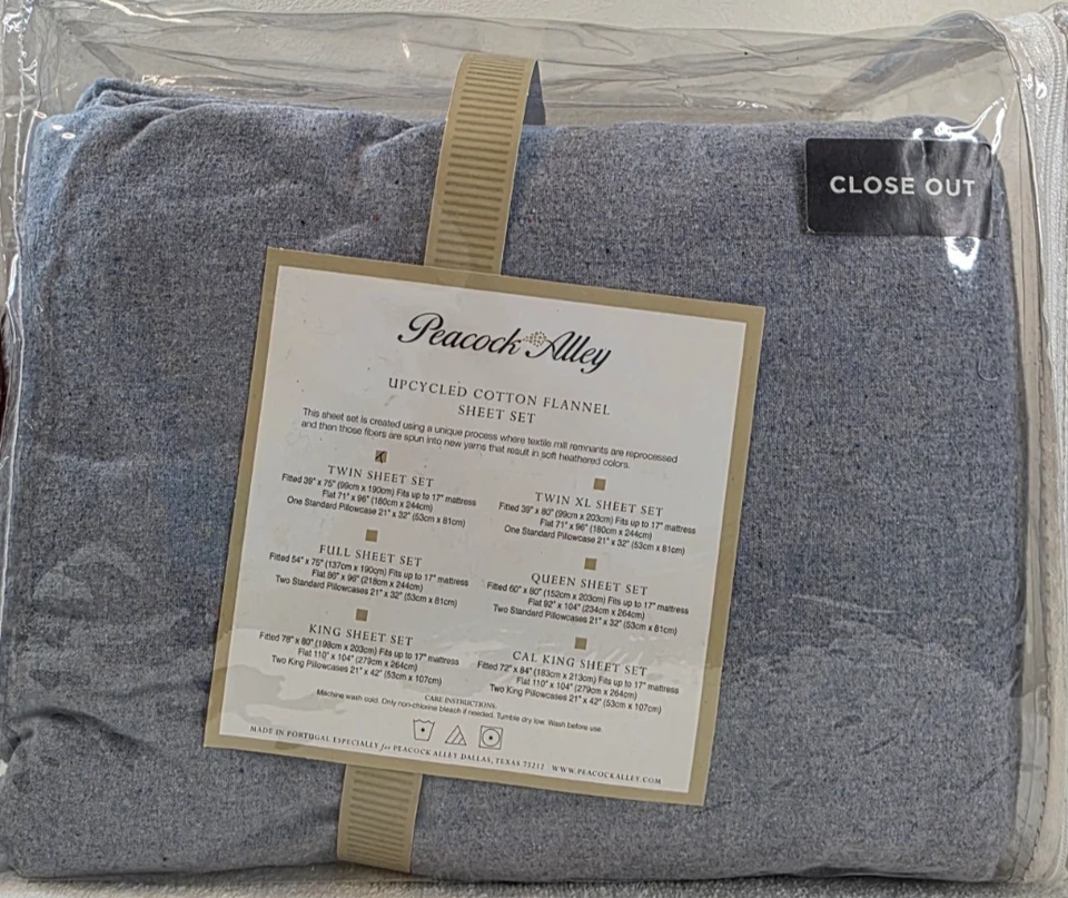 Juego de sábanas dobles de franela jaspeada de algodón Peacock Alley de 3 piezas NUEVO Foto 2 de 4