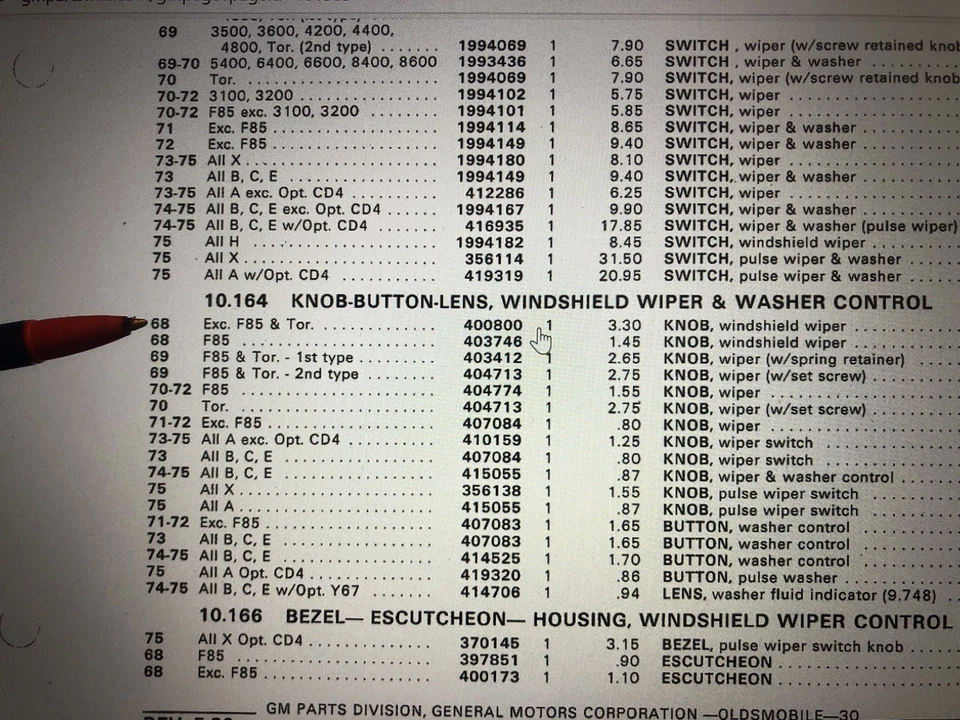 NOS 1968 Oldsmobile exc. F85/ Toronado Windshield Wiper Switch Knob-400800 - Image 2 of 4