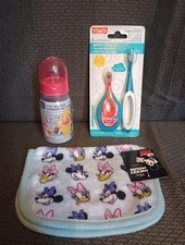 Lot Of 3 Baby Items - Winnie The Pooh Bottle, Disney Towel, Toddler Dental Kit