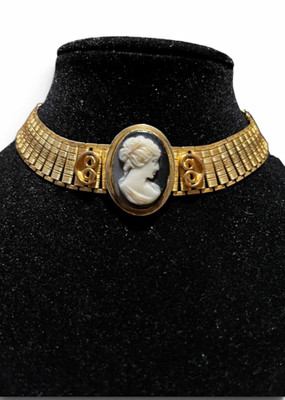 Vintage Victorian 1930-1950 s Revival Cameo Collar Choker   Gold-Tone