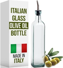 Italian Glass Olive Oil Dispenser Bottle - 16 Oz, Oil and Vinegar Cruet with Sta