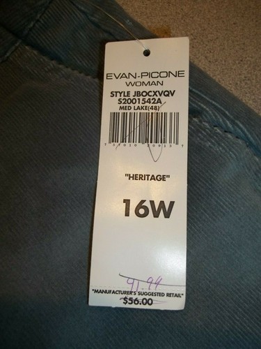 Evan Picone Womens Wide Leg Corduroy Pants Size 16W Blue High Waist Vintage NWT - Picture 3 of 10