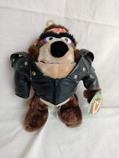 VINTAGE 1993 TASMANIAN DEVIL PLUSH MOTORCYCLE BIKER BLACK LEATHER JACKET