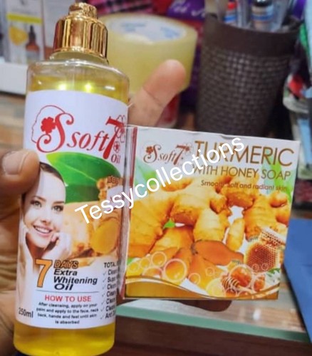 2pcs. Soft 7 Tumeric Whitening & Glowing Oil & SOAP Body Repair. ONE EACH.