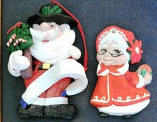 Very Nice Pair 3"-4" Ceramic Christmas Ornaments Santa  Mrs Clause