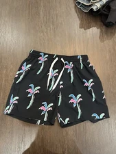 Chubbies Swim Trunks Mens Size L The Havana Nights 5.5 inch Black Palm Trees