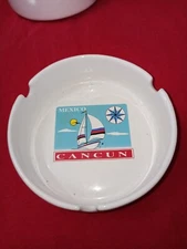 Cancun Mexico Souvenir Ashtray W 3 Slots Sailboat Ocean Scene