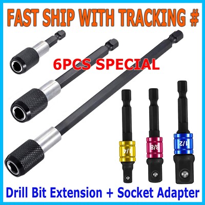 6Pc Magnetic Extension Socket Drill Bit Holder Screwdriver 1/4'' Hex Shank Quick