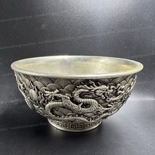 Antique Silver-Plated Dragon Bowl Qianlong Style Collectible