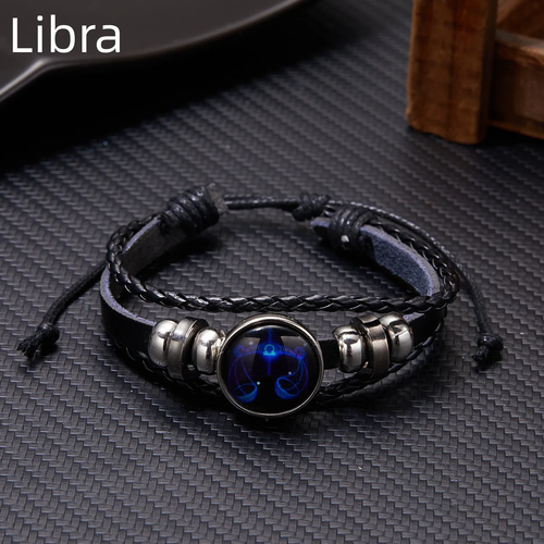 Luminous Zodiac Sign Charm Bracelets for Men & Women - Vintage Leather Wrap - Bild 21 von 24