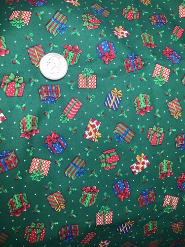 Vintage VIP Cranston Christmas Cotton Fabric ~ Presents Gifts Holly ~ 1 yd x 44”