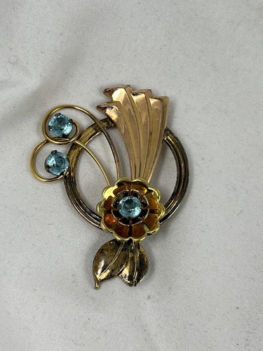 GF Pin Brooch Art Deco Gold Filled 1/20 12K Signed Harry Iskin Blue - Picture 9 of 10