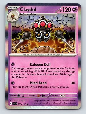 Stage 1 Claydol HP 120 Kaboom Doll Mind Bend Rarity Psychic Colorful