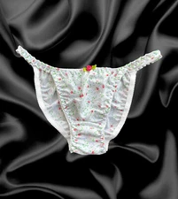 Satin Rose White Floral Poly Cotton Sissy Tanga Knickers Briefs Panties