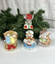 Lot Of 4 Vintage Jasco L’il Chimers Christmas Ornament Bells Bisque Porcelain