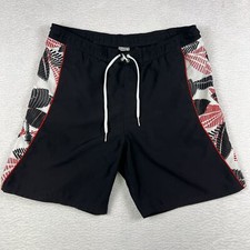 Vintage Nike Swim Shorts Mens Large Red Black Graphic Lined Drawstring
