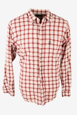 Casual Clothes Flannel Shirt Check Vintage Long Sleeve 90s Retro Red L - SH4343