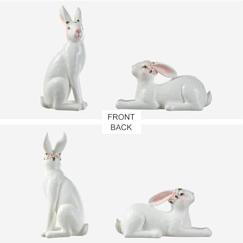 Elegant Easter Bunny Table Statue Decorations Set of 2 Shiny Resin Bunny 9.75" - Picture 8 of 8