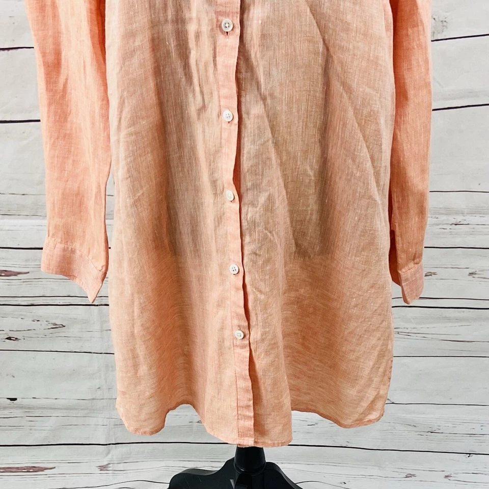 Top Jill Mujer Grande Naranja Túnica Abotonada 100% Lino Sin Mangas Love Linen Foto 3 de 4