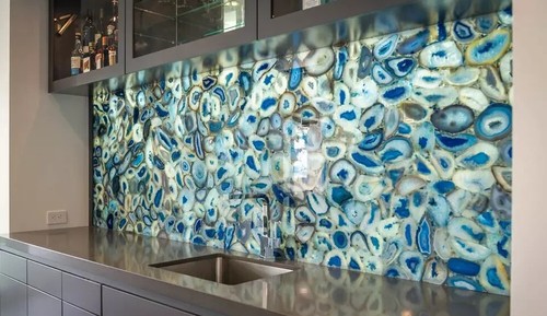 Blue Agate Wall Panel, Agate Kitchen Panel Slab, Handmade Modern Panel Tile Deco - Picture 3 of 3