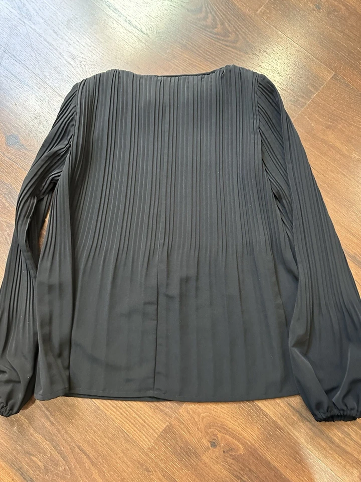 Maje Lockin Pleated Blouse Black Crepe Size 1 Long Sleeve Top - Image 2 of 4